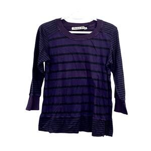 Michael Stars Purple Black Striped Long Sleeve Casual Top Size Small
